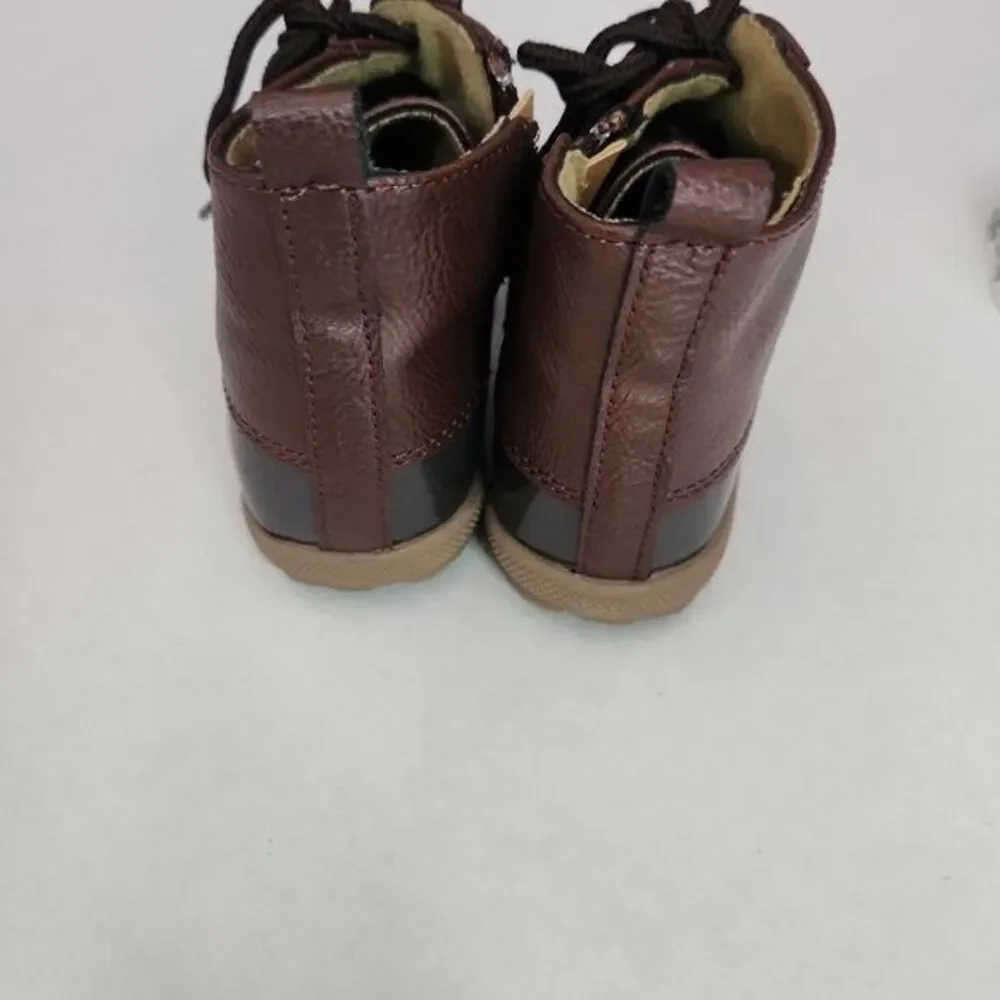 Stepping Stones Toddler Brown Duck Boots Size 8 Lace Up Side Zip Water Resistant